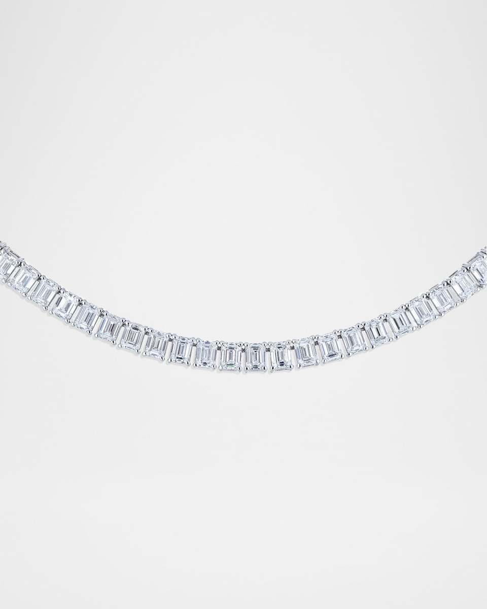 18K White Gold Emerald-Cut Diamond Tennis Necklace, 17"L, 39.60tcw